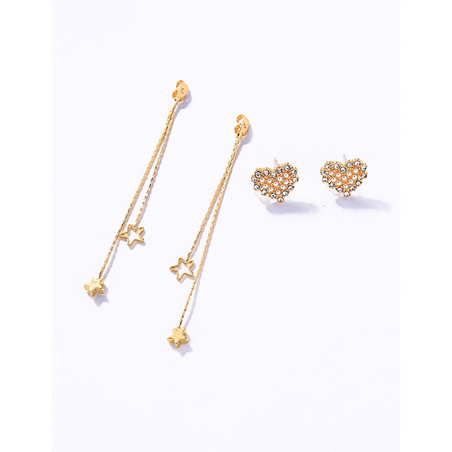 LRC Anting Tusuk Fashion Golden Pearl Love Star Stud Earrings D59112