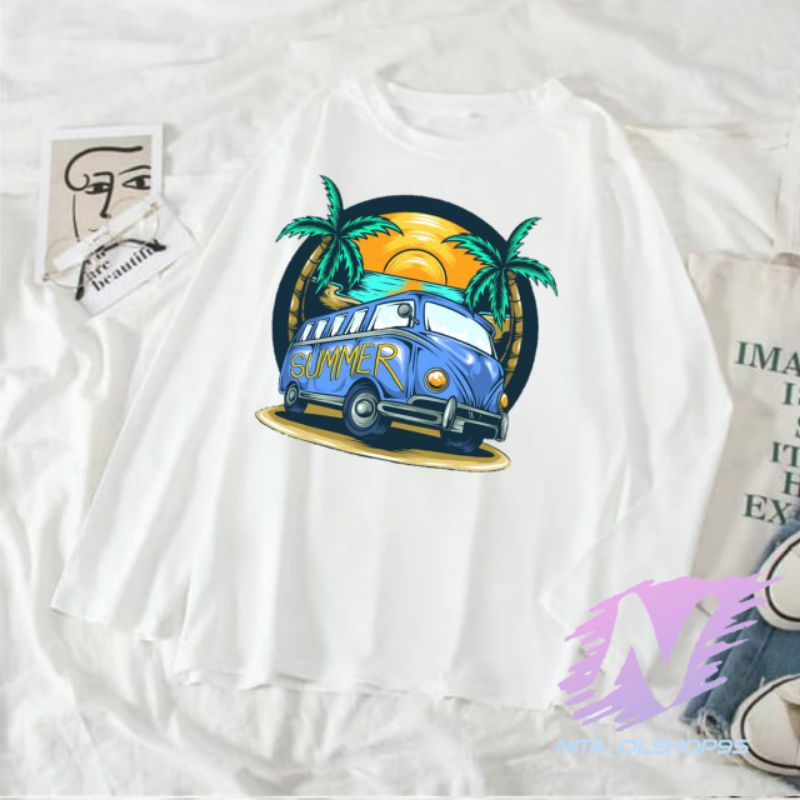 kaos summer kaos anak animasi mobil pantai kaos lengan panjang