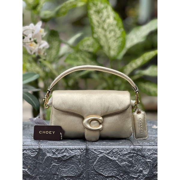 Coach Tabby Pillow 18 in Metallic Soft Gold