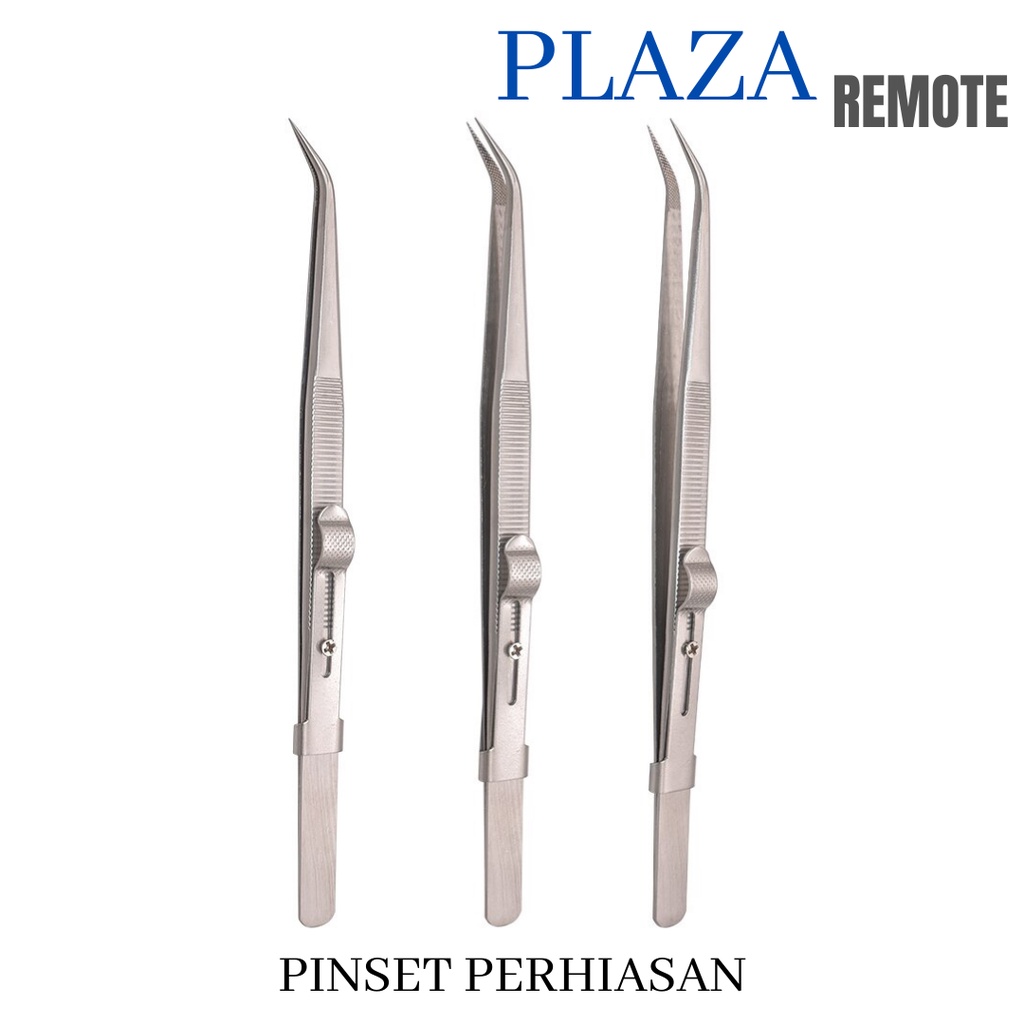 PINSET TANG PENJEPIT STAINLESS STEEL PRESISI PERMATA BERLIAN DIAMOND ADA PENGUNCI MODEL CURVE BENGKOK