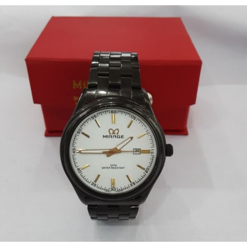 jam tangan pria;MIRAGE M8300BRP-Lhitam~ORIGINAL WATER RESISTANT~TGL~STAINLESS