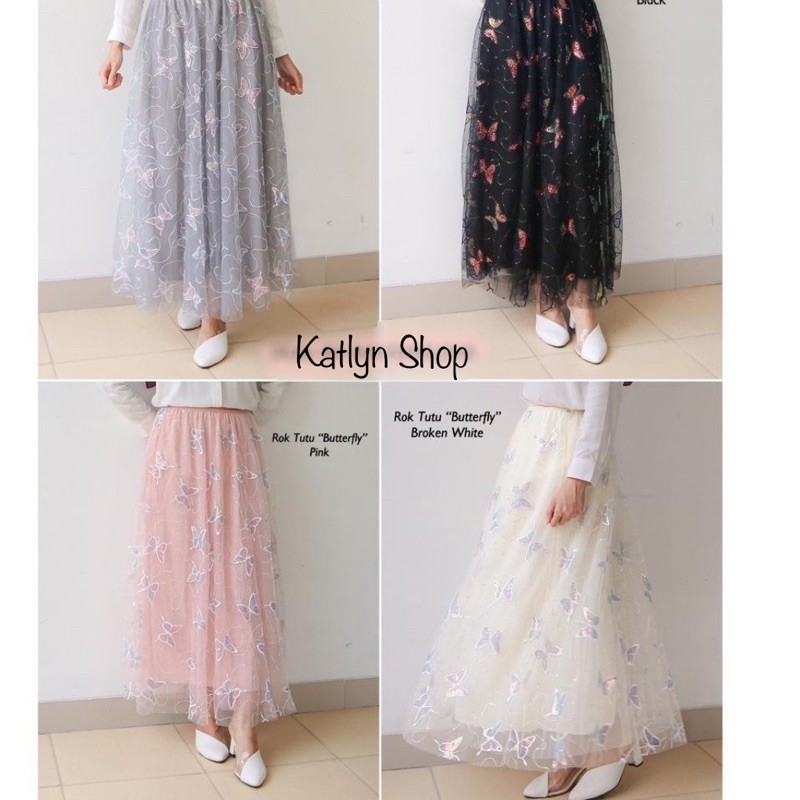Rok Tutu Kupu Kupu 3D Timbul Panjang / Tutu Maxi Skirt Import ButterFly Embroidery - Katlyn Shop-6