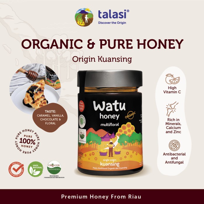 

02 Watu Multifloral Honey - Kuansing (Riau) Organic Certified 400Gr Ds51Ghg