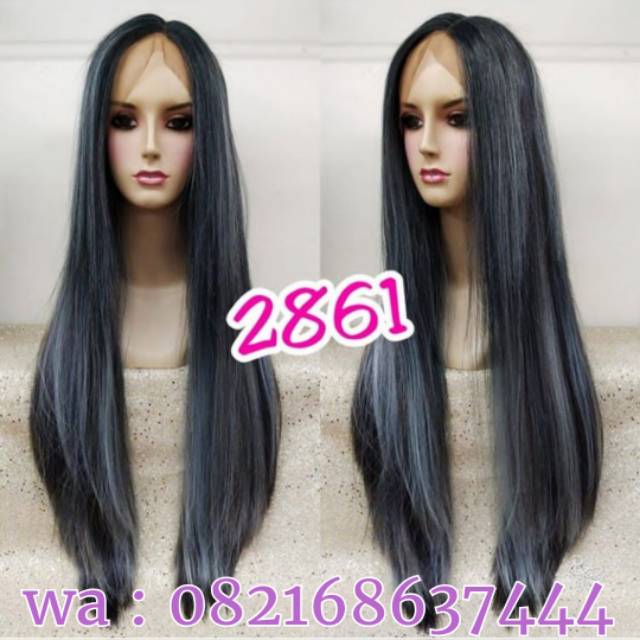 Rambut palsu abu" panjang 60cm wig lace fornt ombre gray 2861