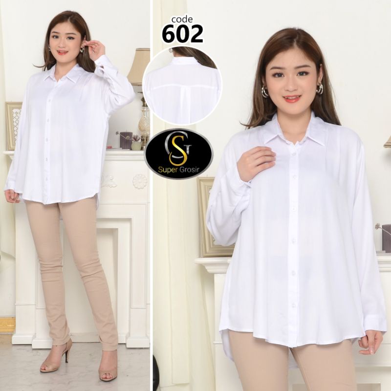 KEMEJA WANITA TANGAN PANJANG / KEMEJA WANITA PUNDAK LIPAT KATUN TWILL 30s - 602-PUTIH