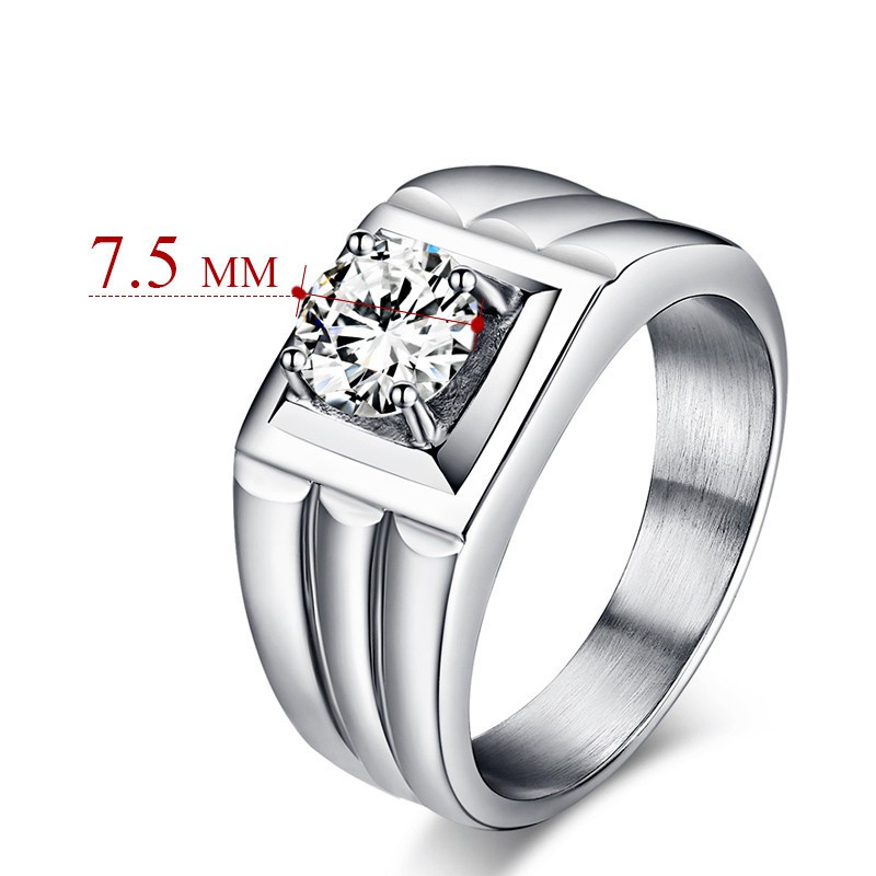 Cincin Pria 316L Stainless Steel Crystal Cubic Zirconia