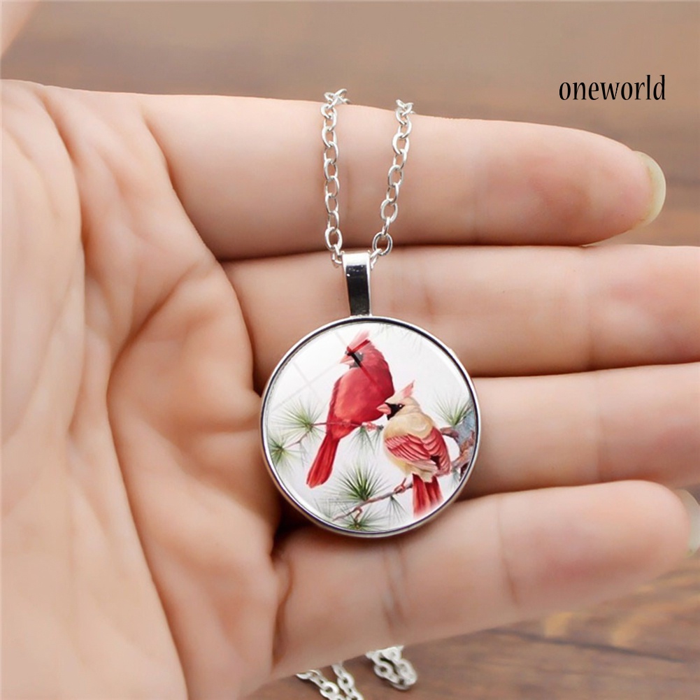 OW@ 3Pcs/Set Cardinal Bird Glass Cabochon Pendant Women Necklace Bracelet Earrings