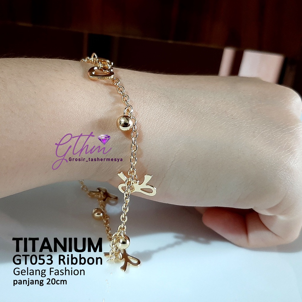 Gelang Tangan Wanita Titanium Ribbon Perhiasan Fashion Import Anti Karat Anti Luntur model simple GT053 gthm