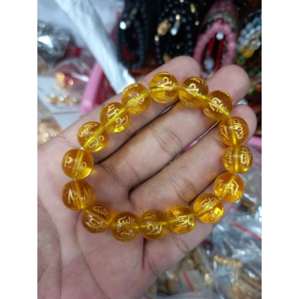 Gelang Batu Giok Mantra Budha Asli Natural Warna Kuning