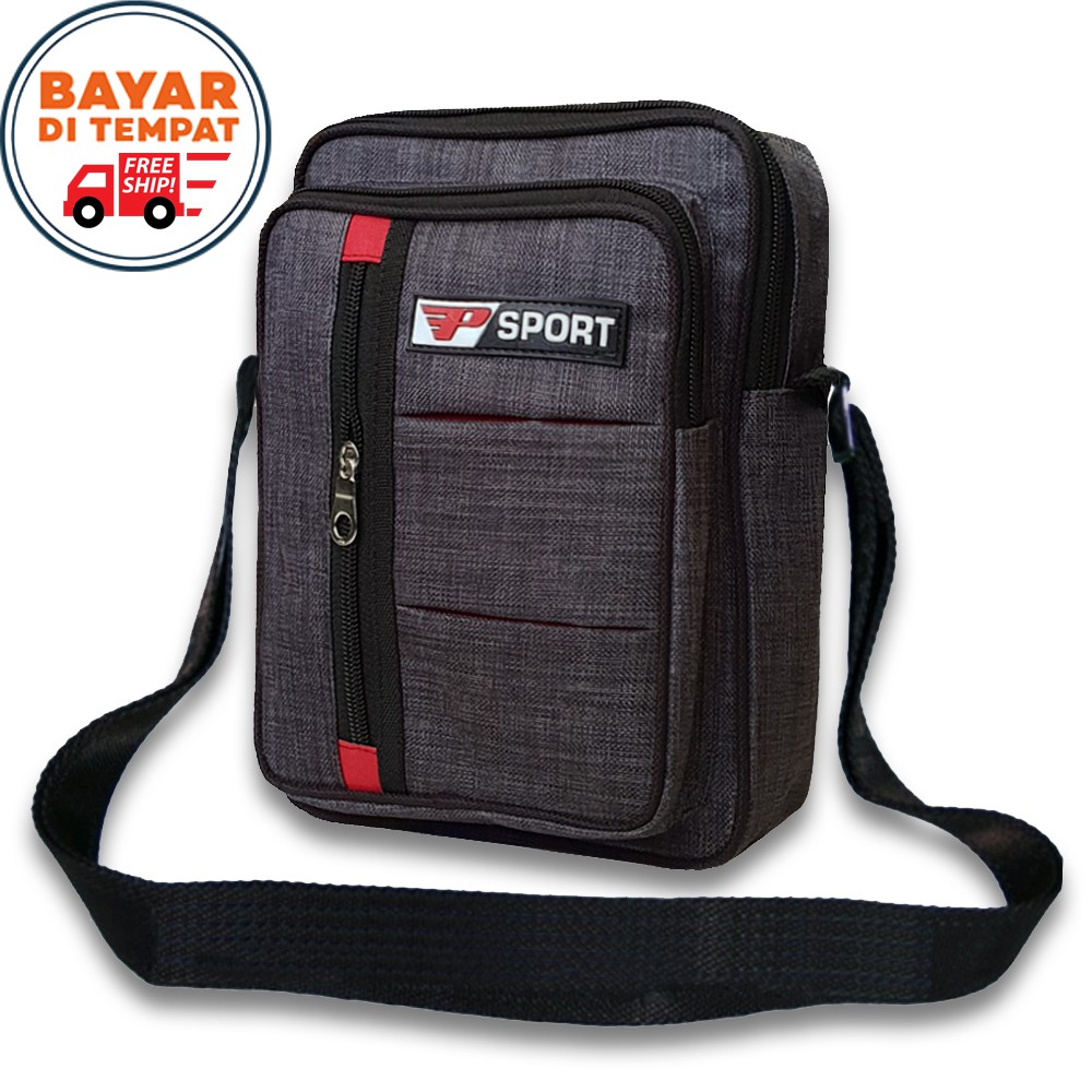 SHOPEE 7.7 BOMBASTIS SALE!! SPORT Tas Selempang Pria Wanita Unisex Slingbag Pria SPORT0101 Bahan Kanvas - Grey