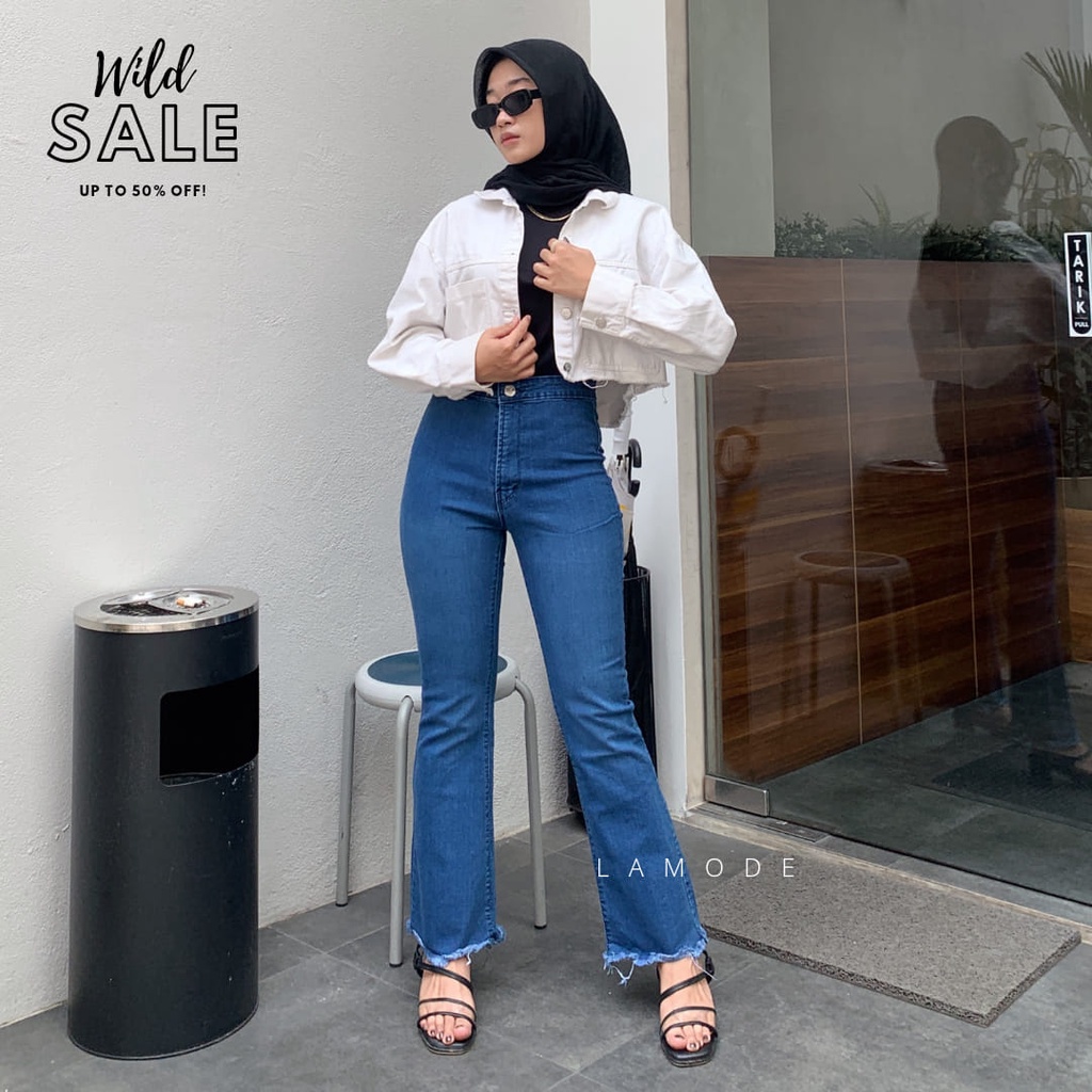 LAMODE - Highwaist Cutbray Jeans Rawis Terbaru - 102 Celana Cutbray Outfit Kekinian Wanita