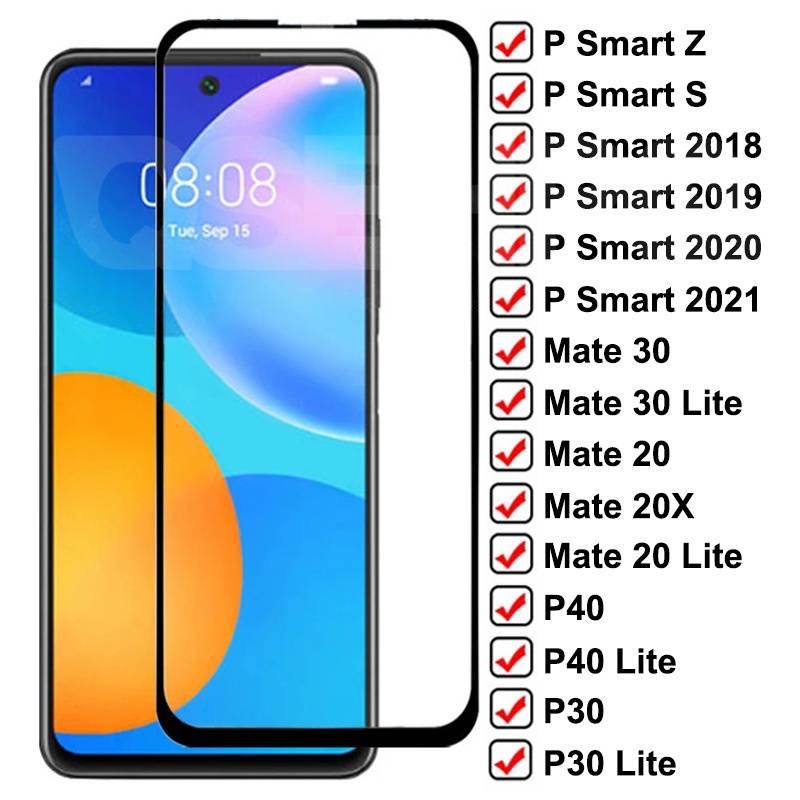 9D Tempered Glass For Huawei Mate 30 20 10 Lite 20X P30 P40 Lite Full Screen Protector P Smart Z S 2020 2021 Glass Film Case