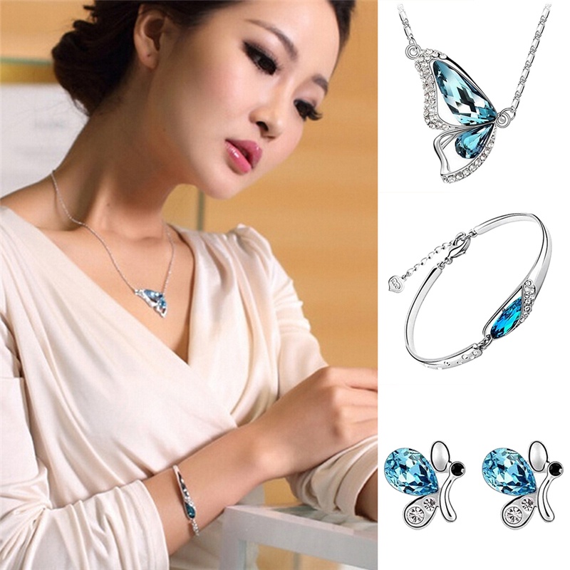 Butterfly Kalung Anting Gelang Kristal Bentuk Kupu-Kupu