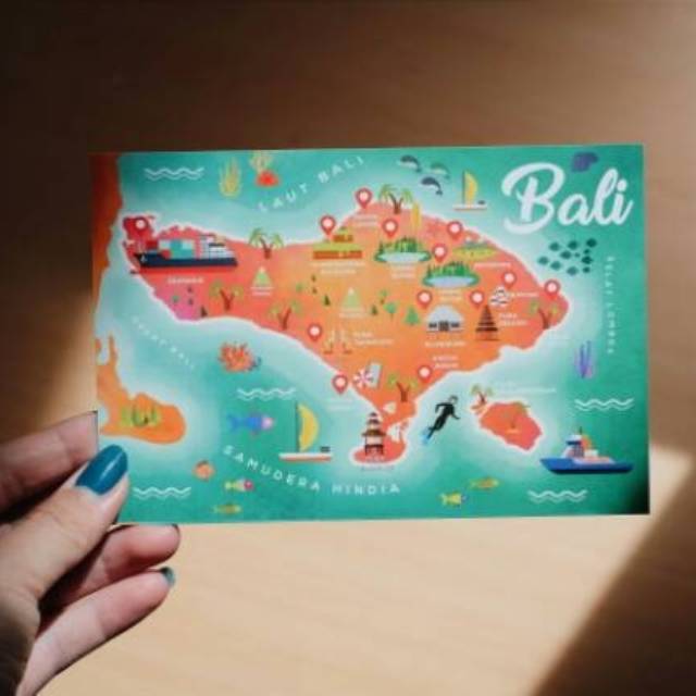 

BALI 03 MAP CARD SERIES KOTA INDONESIA ILUSTRASI KARTU POS POSTCARD POSTCROSSING SURAT FILATELI UNIK