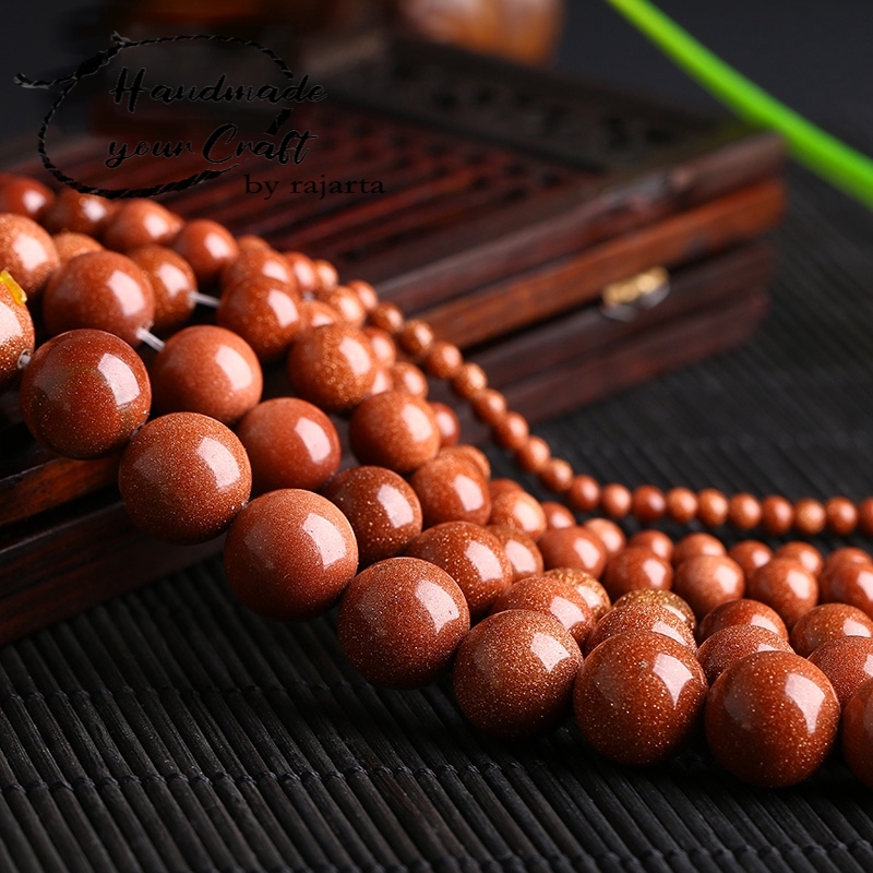 Butir Batu Natural Gold Sandstone Golden Sand Round Loose Beads