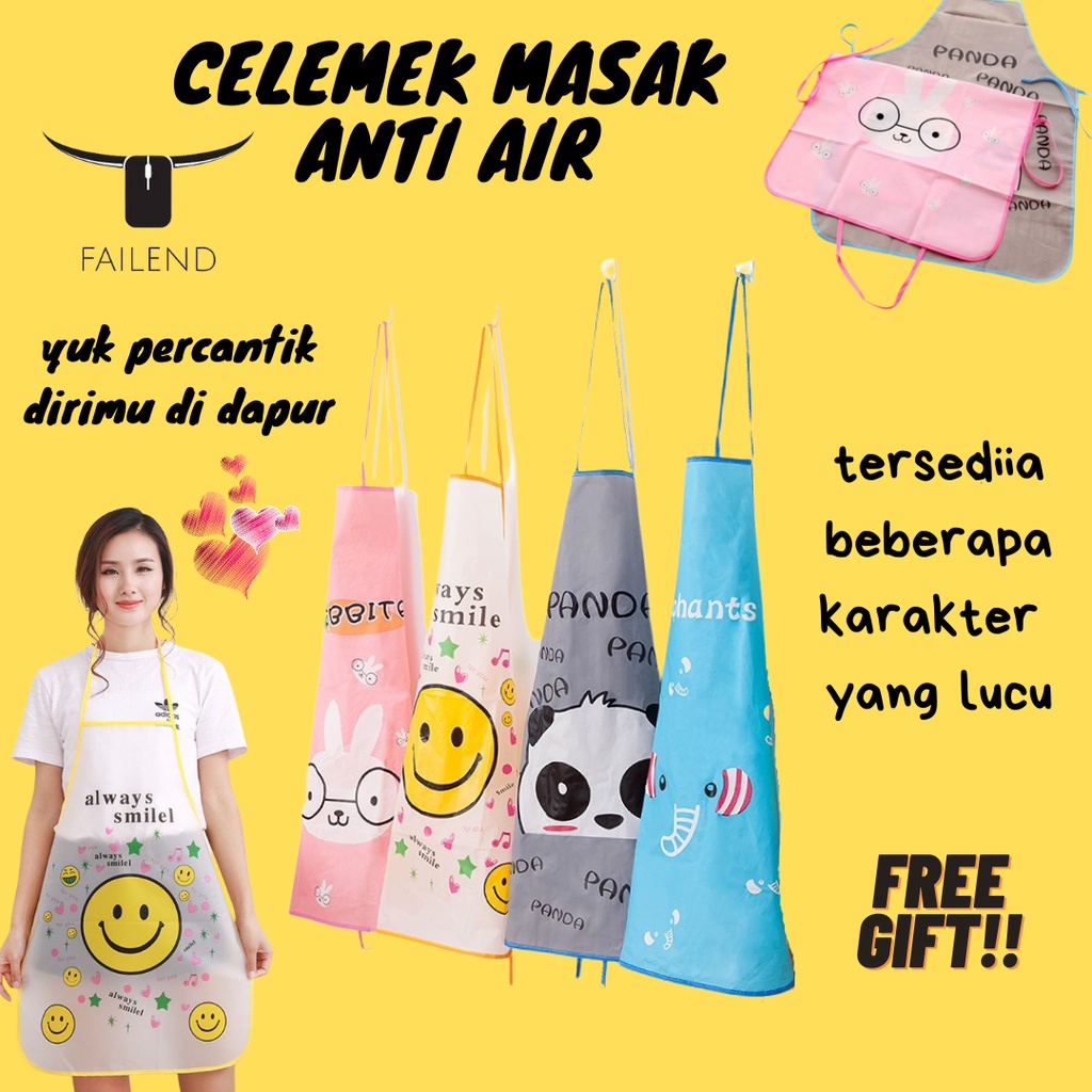 Celemek Anti Air Apron Masak Waterproof Karakter Hewan Lucu