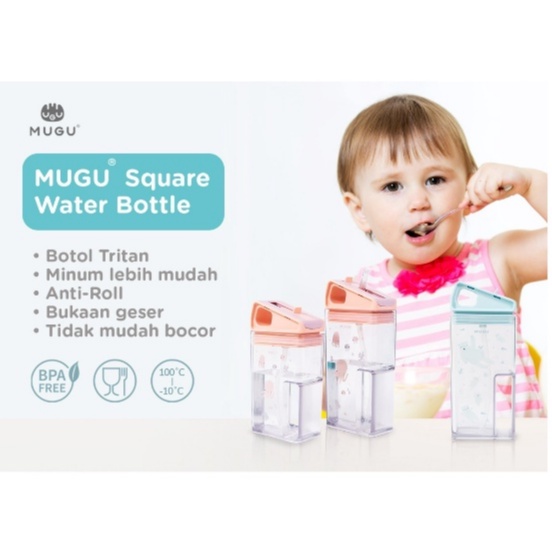 Mugu Square Straw Bottle With Handle - Botol Minum Anak 12m+ Sedotan Anti Tumpah Bottle Sedotan Botol Minum Anak Dengan Handle Pegangan