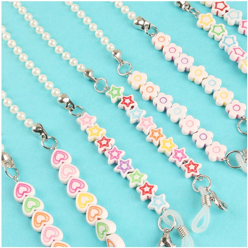 Glasses Chain Hanging Neck Mask Anti-lost Rope Dual-use Smiley Face Pearl Mask Lanyard 75cm