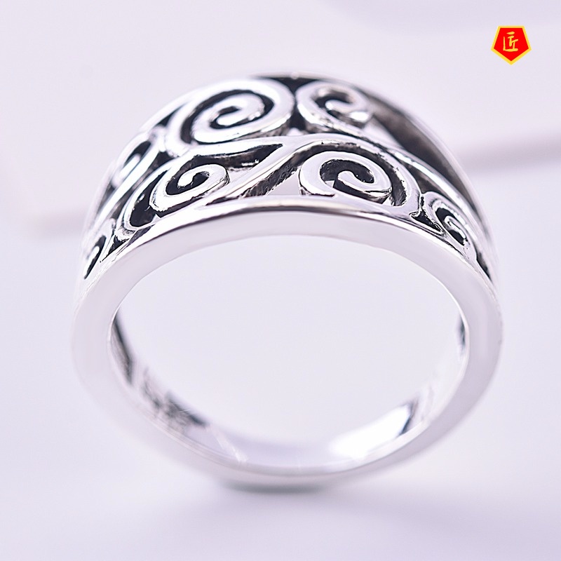 [Ready Stock]Vintage Silver Black Hollow Flower Ring