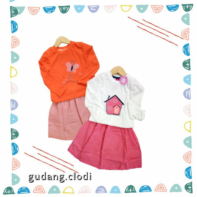 Flowset longsleeve 1-4th GUDANG.CLODI setelan rok kaos anak perempuan