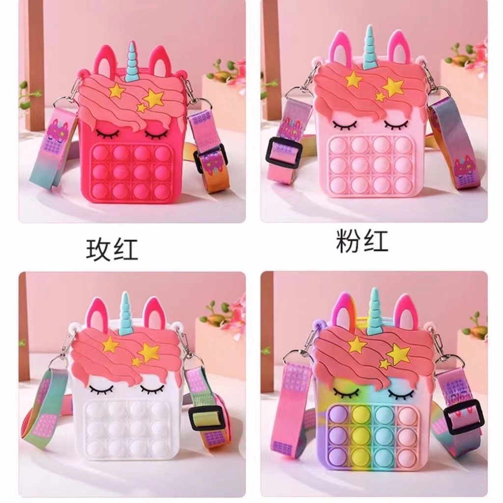 Tas Pop it Anak Unicorn Lucu Import /POP IT RAINBOW UNICORN TAS SELEMPANG ANAK VIRAL TIKTOK / NEW POP IT BAG  Karakter Unicorn - Import