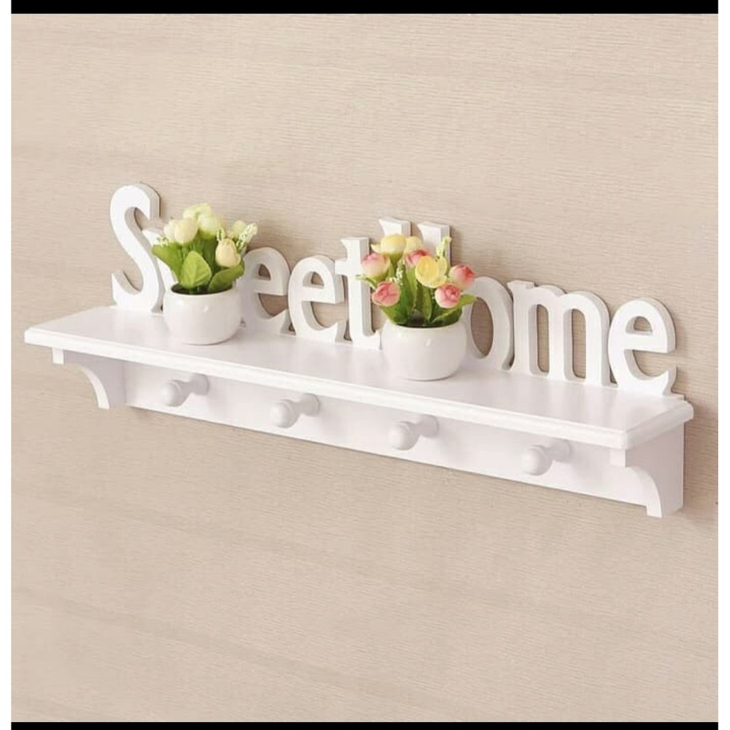 SWEETHOME RAK GANTUNG AMBALAN SHABBY CHIC SWEET HOME PUTIH 4 BUAH HOOK MURAH