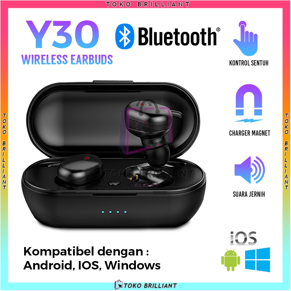 Bisa Bayar COD - TWS Y30 Bluetooth Earphone Nirkabel Headphone Kontrol Sentuh Olahraga Earbud Mikrofon  Headset TWS