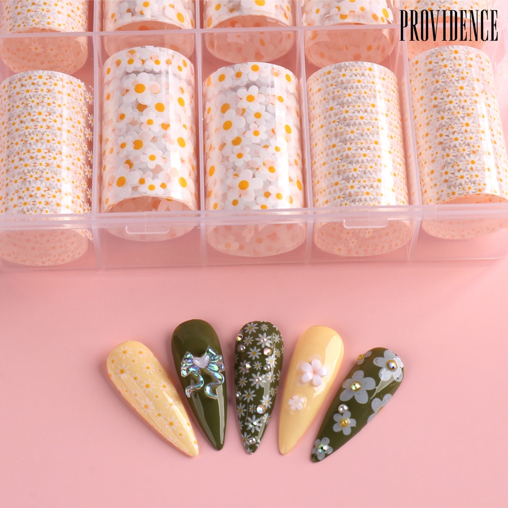 Providence 10 Rol / Set Stiker Kuku Motif Bunga Krisan Untuk Aksesoris Nail Art / Manicure