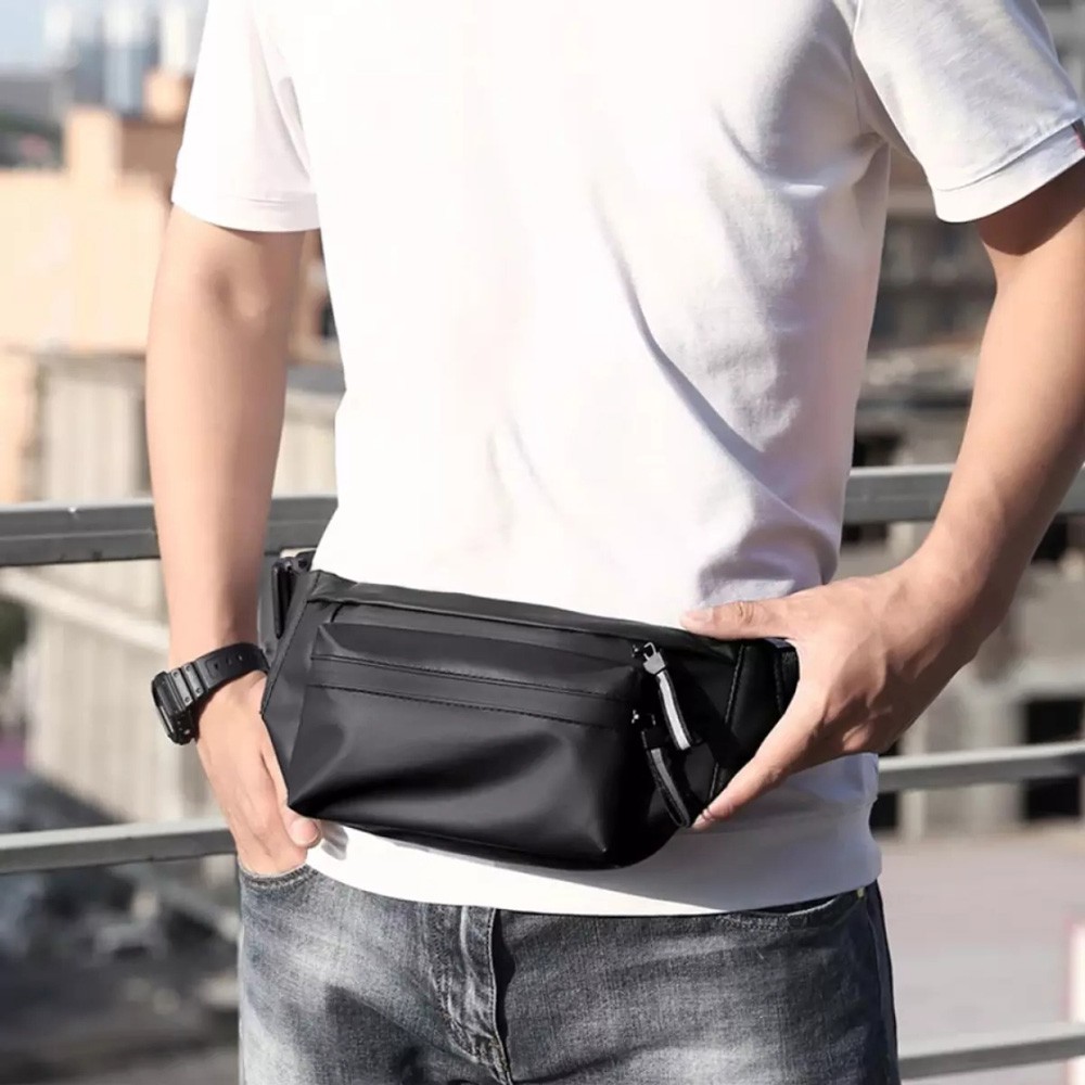 tas waterproft black, Tas Pinggang ,Tas Selempang ,Pria Tas Selempang Casual ,Tas Waistbag