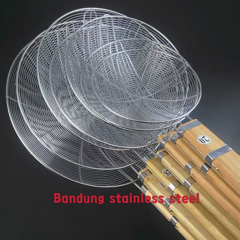 saringan mie saringan gorengan parabola stainless kayu serok tebal 28cm 30cm 32cm 34cm