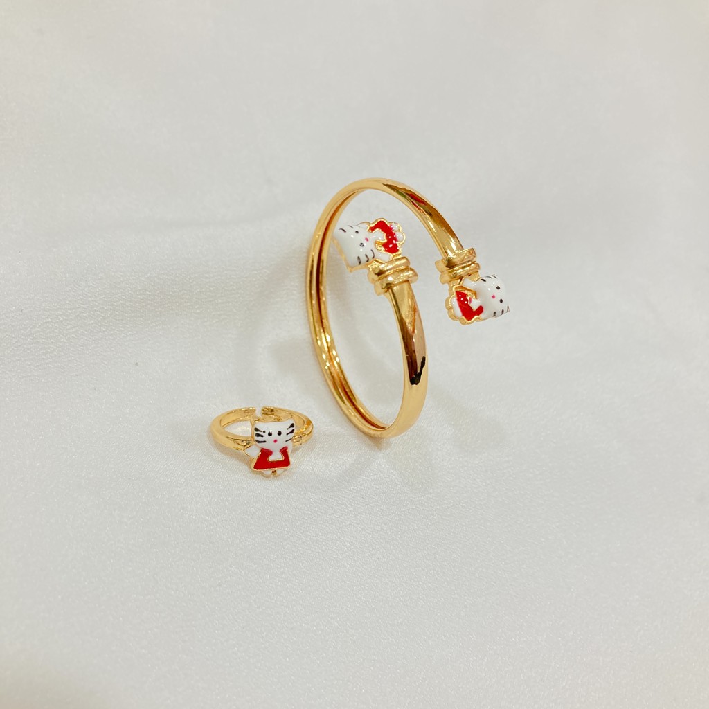 Set Perhiasan Anak Cat Lapis Emas Kalung Anting Gelang Cincin Aksesoris Fashion