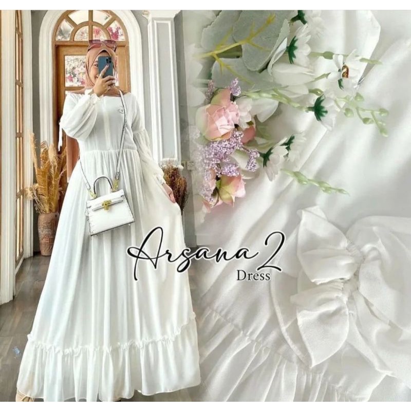 Gamis ARSANA DRESS midi Wanita Kekinian Fashion Muslim Hijab Syar'i Dewasa lengan Panjang formal pol