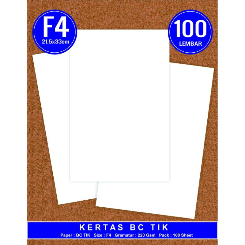 

kertas BC TIK ukuran F4 Folio 220 gram 1 pak isi 100 lembar