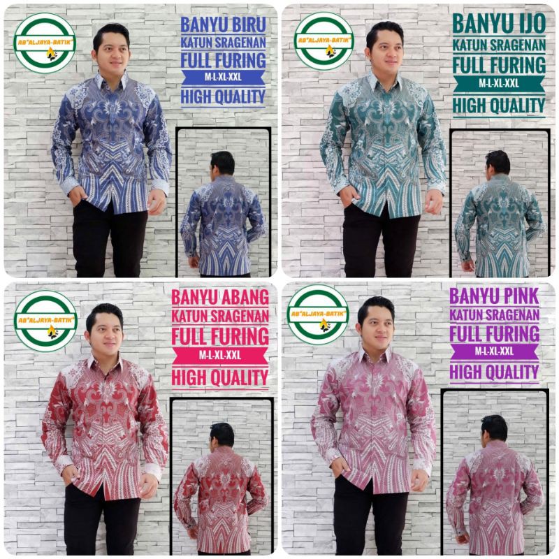 Kemeja Batik Pria Exclusive Lengan Panjang Warna Biru/Merah/Hijau/Pink Terbaru BANYU PANJANG