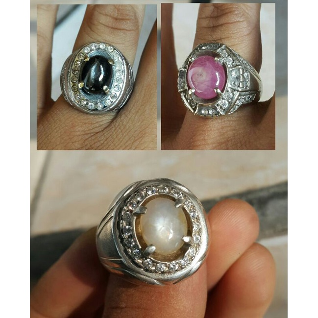 Borongan Natural White Safir Ceylone Kristal Trapiche Dim 10 x 9 x 7 mm Ring Perak 925 Ruby Mozambik