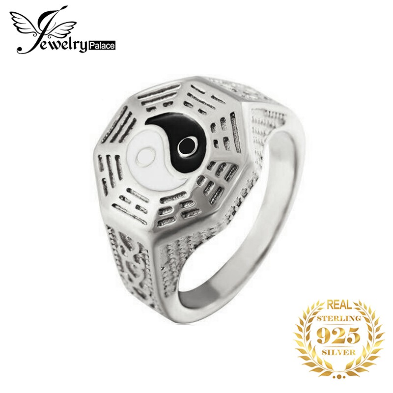 925 cincin perak murni pria tai chi cina cincin adjustable perhiasan antik