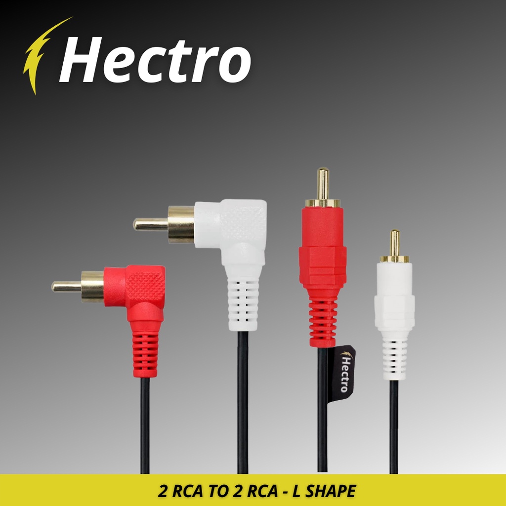 HECTRO KABEL 2 RCA TO 2 RCA / BENTUK L / 90 DERAJAT / KABEL RCA MALE 2