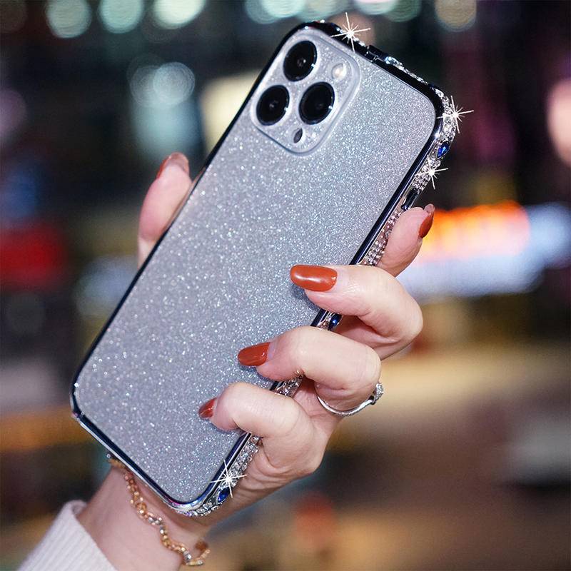 Case Bumper Belakang Bahan Akrilik Aksen Glitter Berlian Imitasi Untuk Iphone 13 12 11 Pro Max XS Max Xr X XS