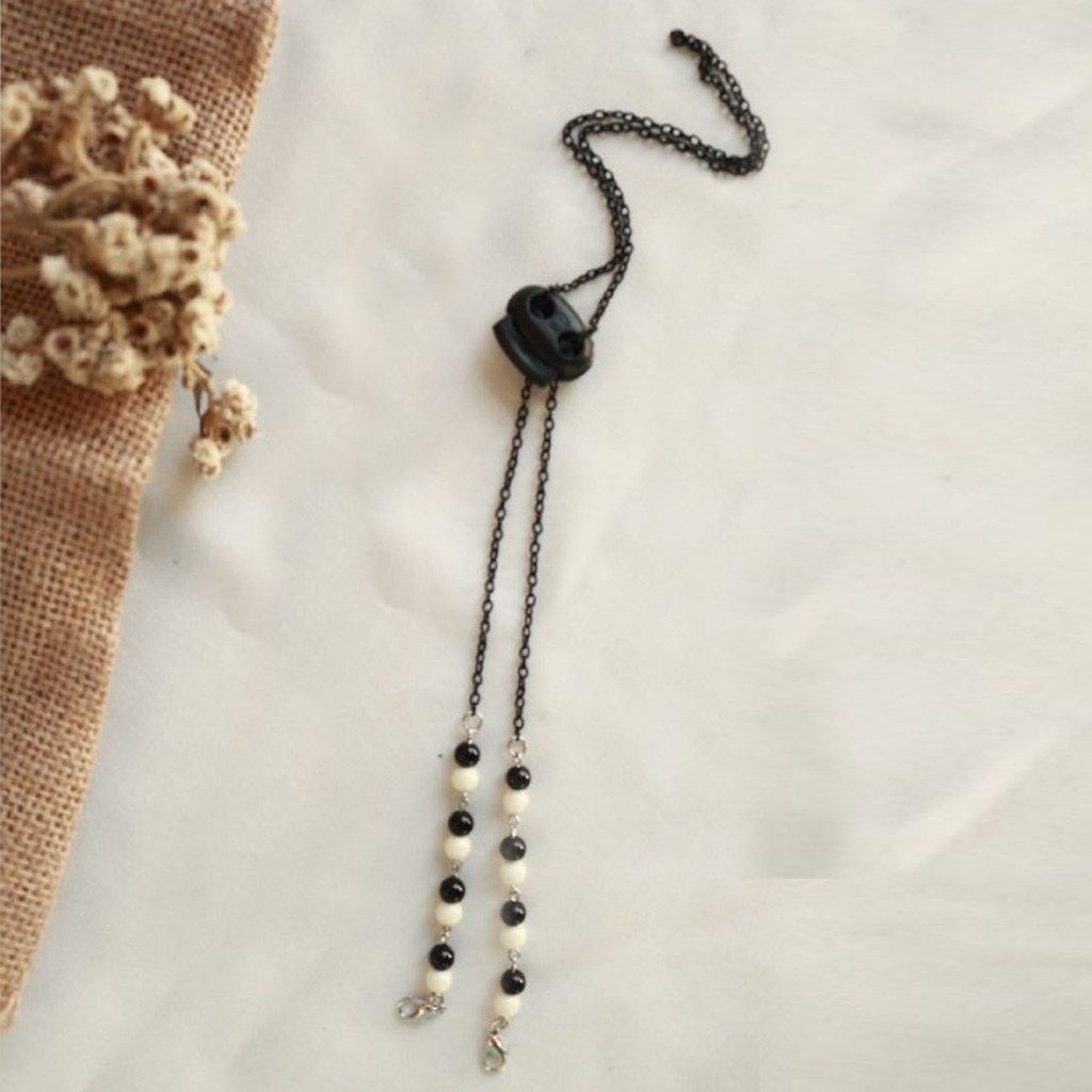 Strap Konektor Rantai 2in1 Spot Pearl by Pagi Masker Hijab Tali Kalung Manik 2in1 Serut Stopper