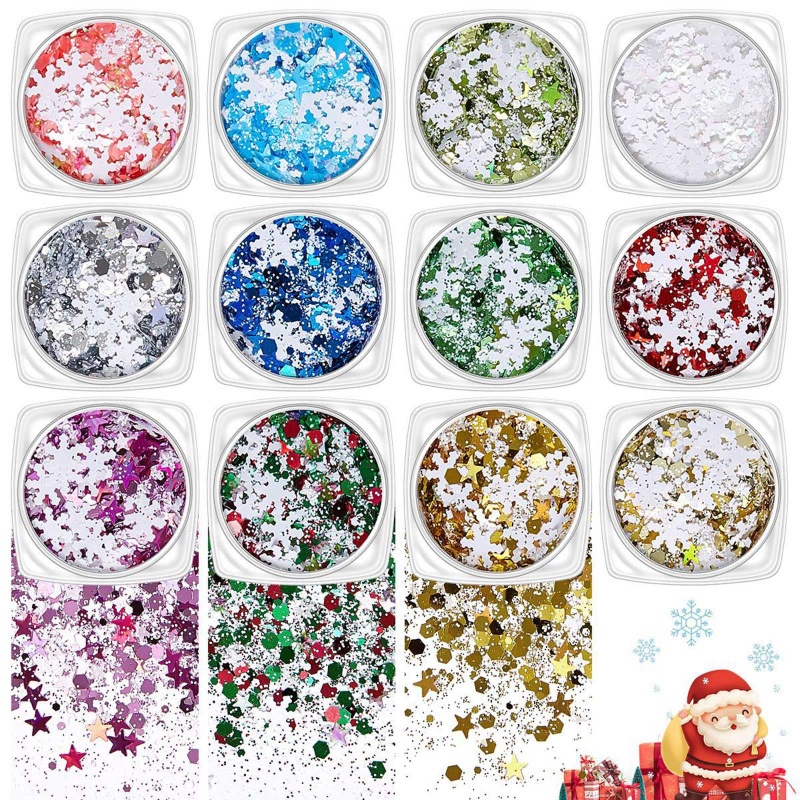 Zzz 12 Sekat / Kotak Payet Glitter Bentuk Snowflake Untuk Dekorasi Nail Art DIY Confetti