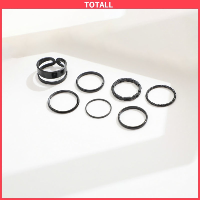 COD 7pcs Cincin Korea Hitam Gaya Punk Aesthetic Cincin Titanium Pria Keren Untuk Wanita Ring Jewelry-Totall