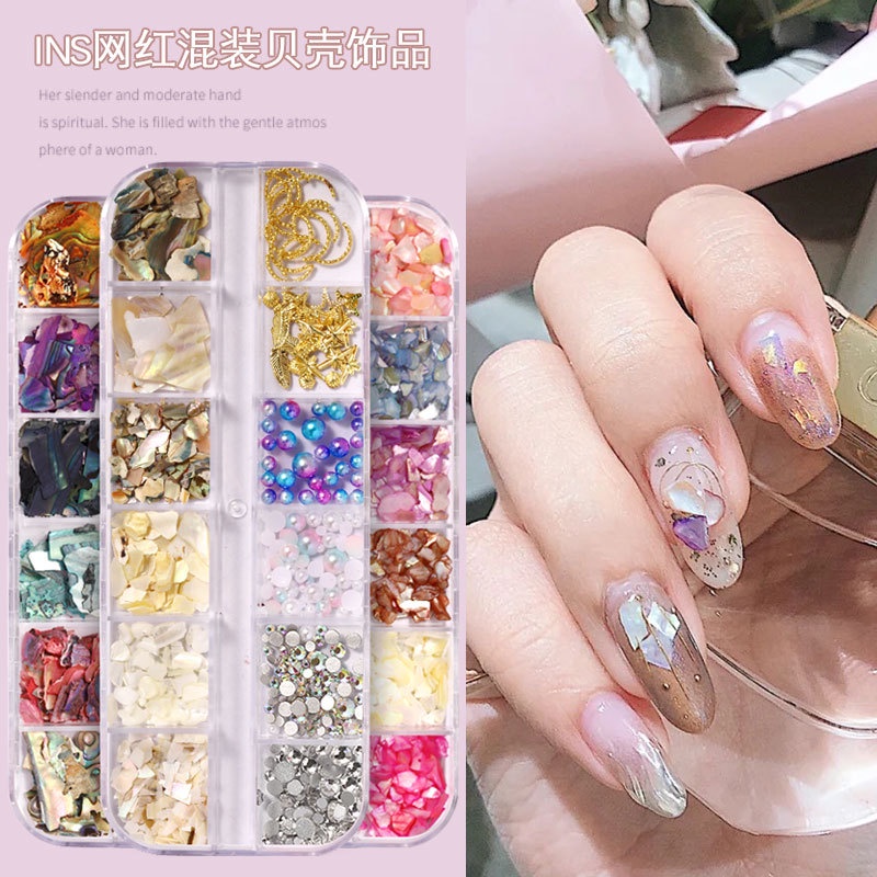 Manik-Manik Dekorasi Cangkang Seni Kuku Mutiara Kerang Abalone Asimetris 3d /Nail Art Diy