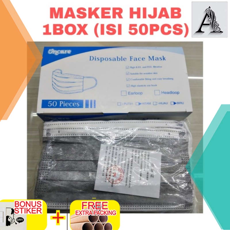 

Murah Masker Hijab 3 ply Headloop medis bedah Higenis Steril isi 50 pcs