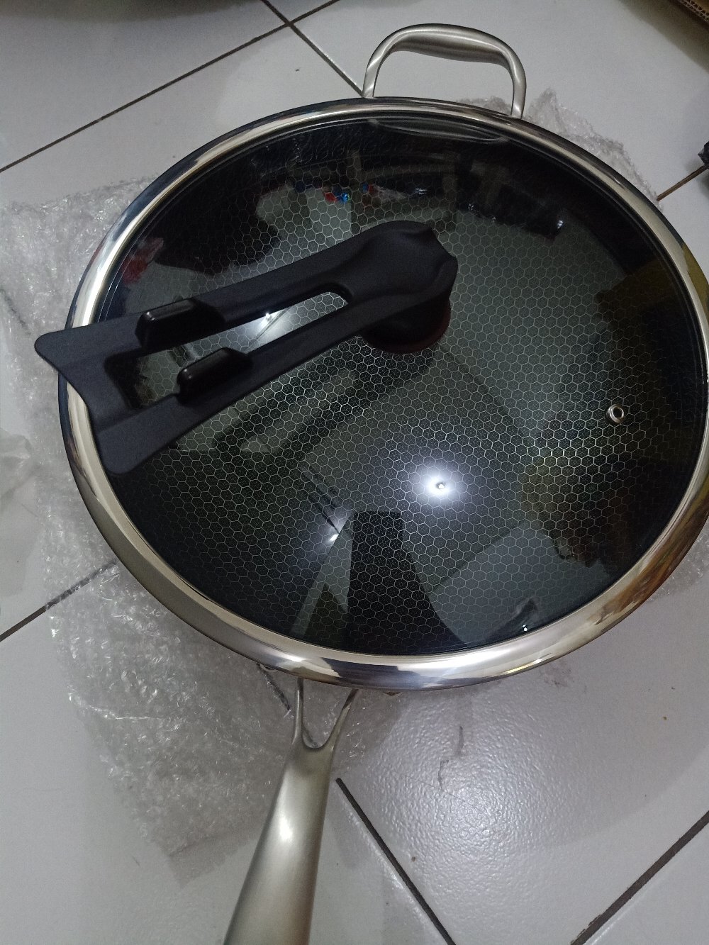 Premium Wajan Penggorengan Kuali Wok Pan Stainless 304 Anti Gores Anti Lengket Menjaga Kesehatan