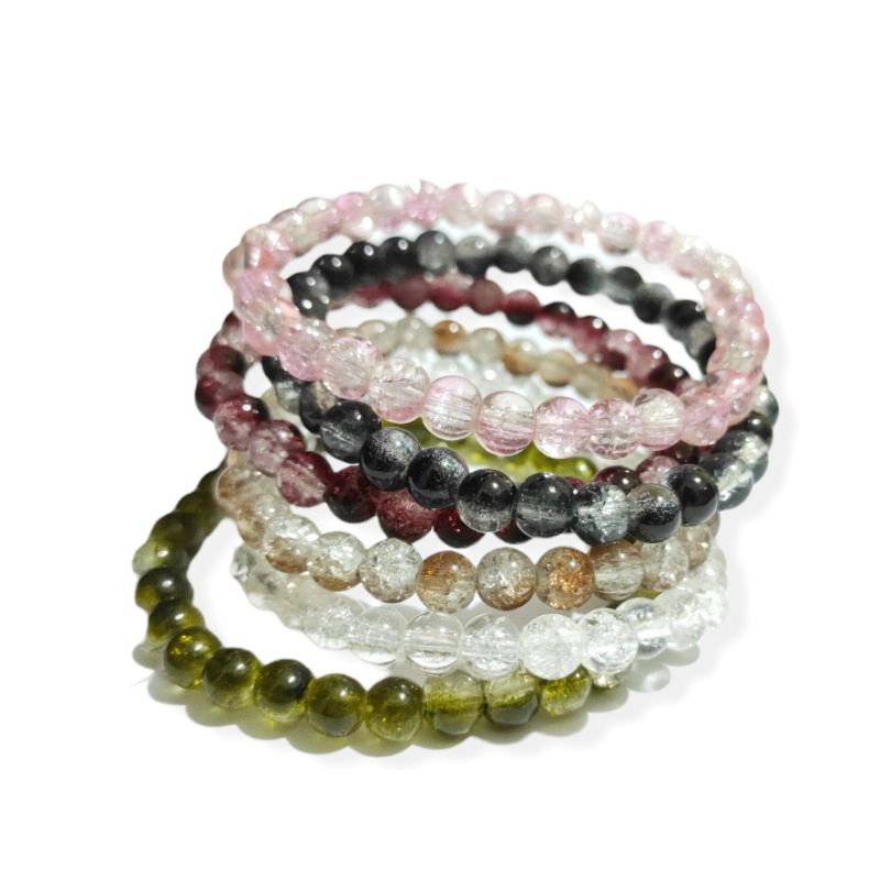 Gelang Elastis Cracked Crystal Beads Elastic Bracelet Batu Kaca Pecah