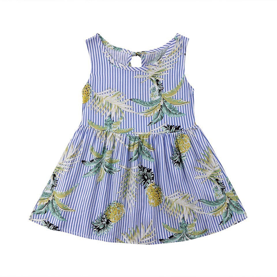 New Pineapple Dress Baju Anak Perempuan Garis-garis dengan Gambar Nanas