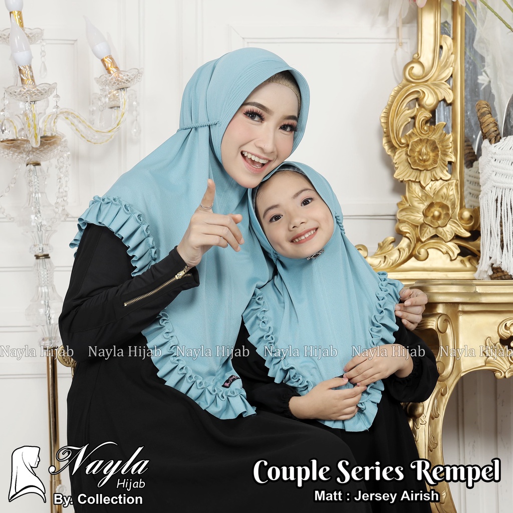 Kerudung Instan Tali Kepang COUPLE REMPEL Ibu dan Anak Hijab Instan Jersey Airis Terbaru Nayla Hija'b