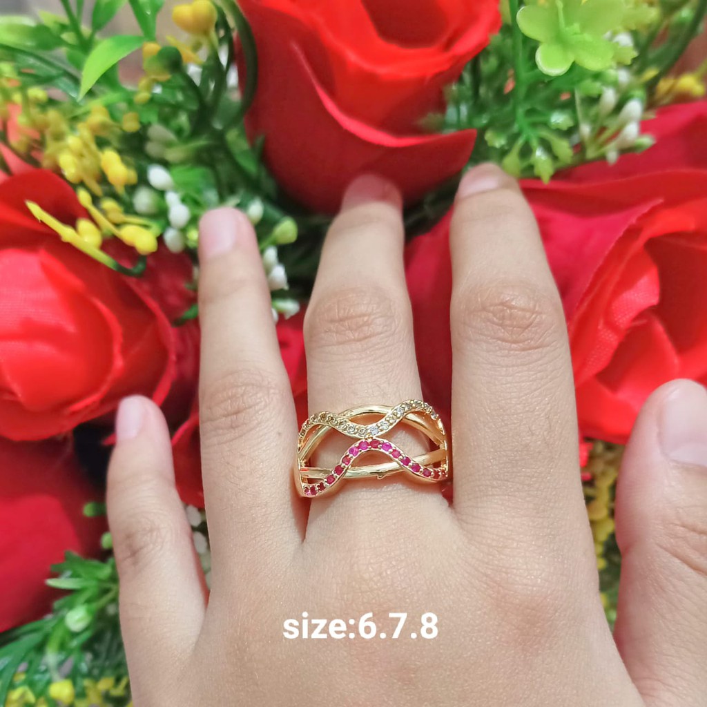 Cincin TITANUM Dewasa Permata Zircon Gold Perhiasan Wanita Limited edition (COD)