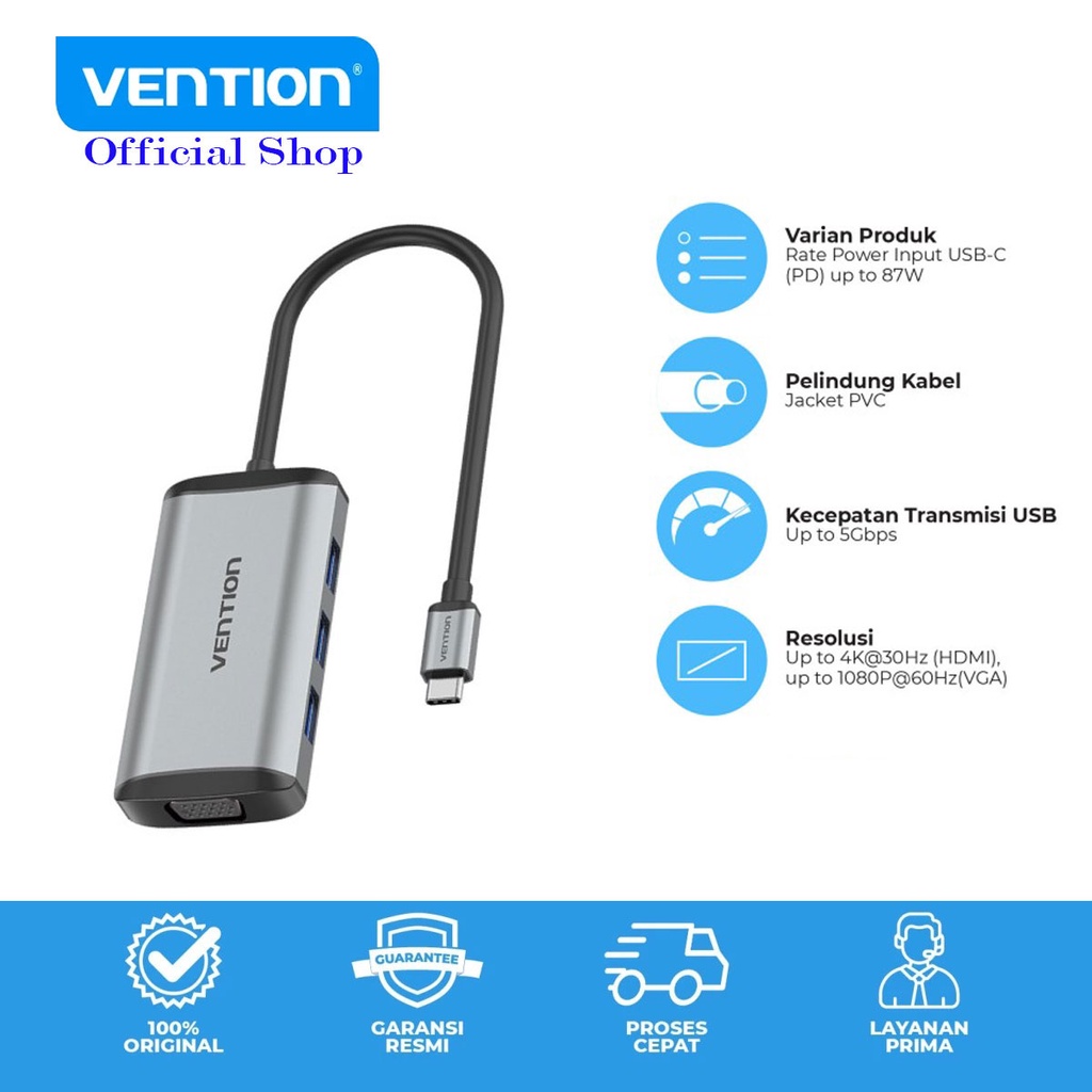 Vention TGS USB Hub Type C to HDMI VGA Multiport USB /PD