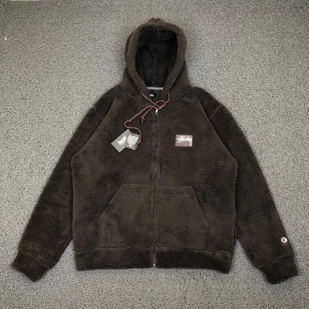 JAKET SWEATER HOODIE STUSSY WOOL BASIC BROWN COFFEE PREMIUM AUTHENTC